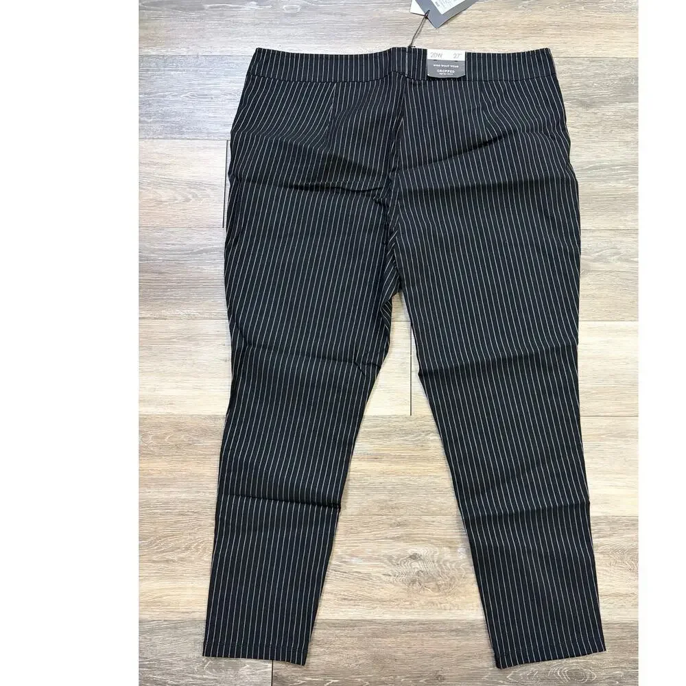 Who What Wear Womens Pinstripe Pants 20W Black White High Rise Crop Stretch NWT